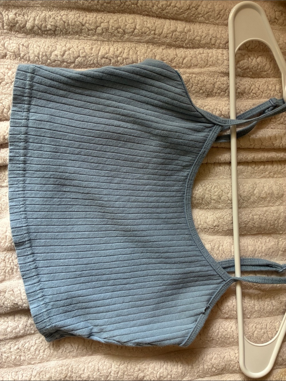 Ribbed Blue Crop Tank Top